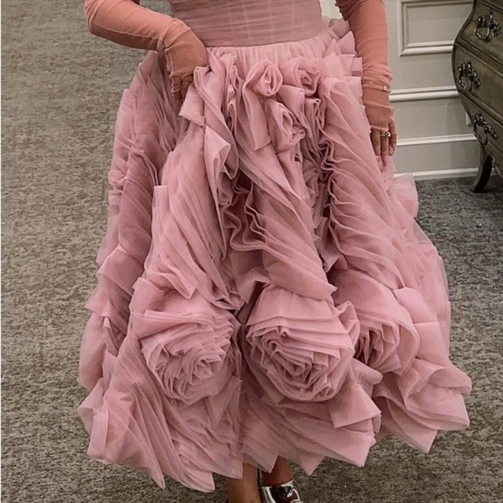 Dramatically flowered tulle dress